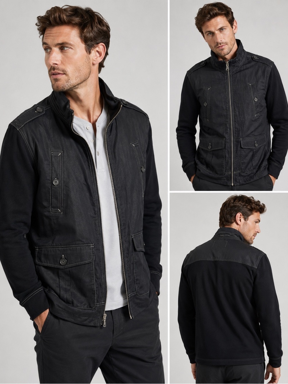 Banana Republic Utility Field Jacket Black Linen/Cotton Blend Medium Zip-Front